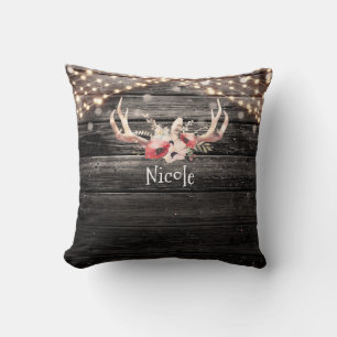 Rustik Trä & Ljus Blommiga Horn Boho Chic Kudde
