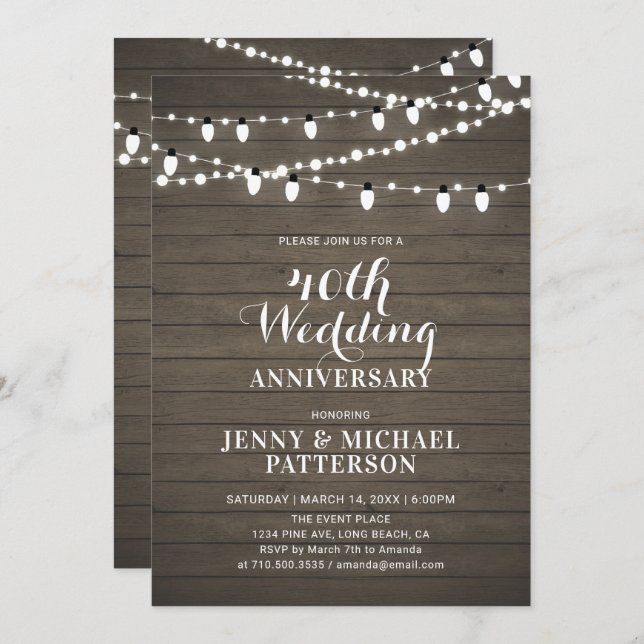 Rustik Trä & Ljus Bröllopsjubileumfest Inbjudningar (Fram/baksida)