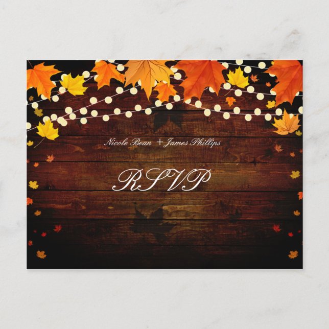 Rustik Trä & Ljus Höstlöv RSVP Brevkort Inbjudan Vykort (Framsida)