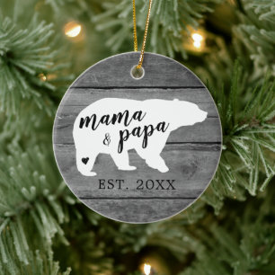 Rustik Trä Mama Pappa Björn Hjärtat Födelse Julgransprydnad Keramik