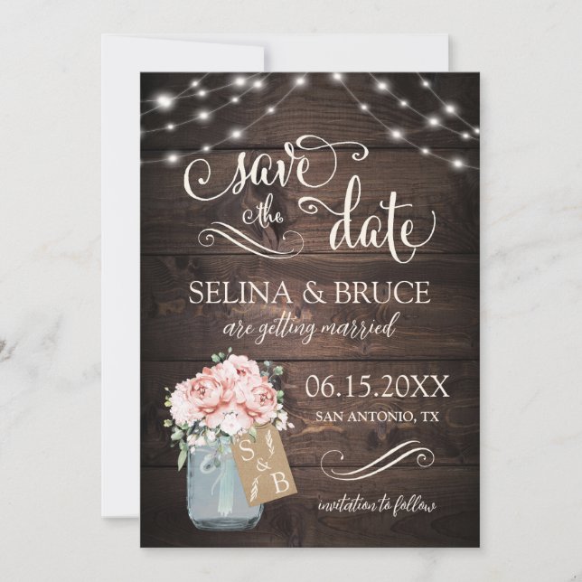 Rustik Trä Murar Blomsterlig Spara Datum Kort (Framsida)