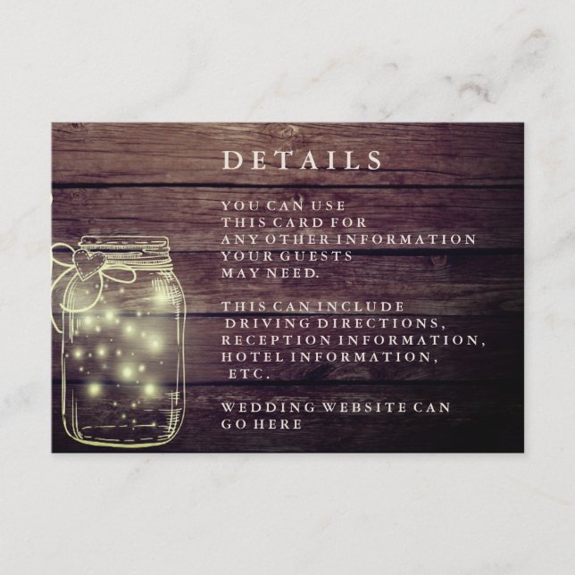 Rustik trä murar burkar Land mottagning Tilläggskort (Framsida)