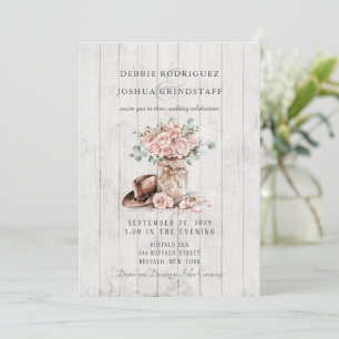 Rustik Trä Murbruk Vas Blommig Bröllopsinbjudan Inbjudningar