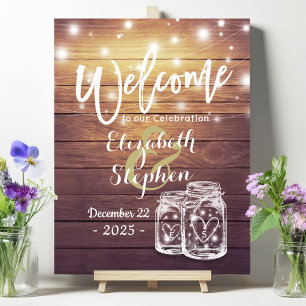 Rustik trä murbrukslampa sträng ljus bröllop välko poster