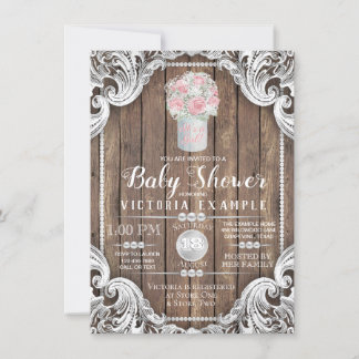 Rustik Trä Murbruksliknande Pärlor Baby Shower Inb Inbjudningar