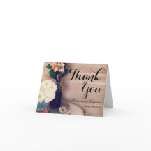 Rustik Trä och Blommor Bröllop Tacksamt Kort