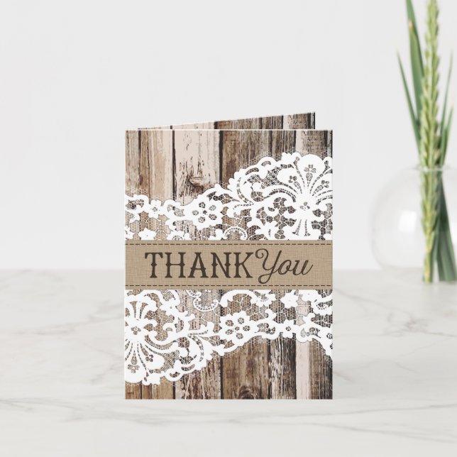 Rustik Trä och Spets Tacksamhetskort Tack Kort (Framsida)