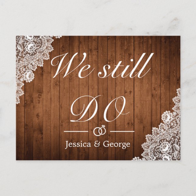 Rustik trä- och spetsårsdagsinbjudan fortfarande g meddelande vykort (Framsida)