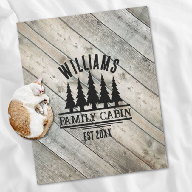 Rustik Trä Personlig Familj Stugnamn Est Fleecefilt (Rustic Wood Personalized Family Cabin Name Est Fleece Blanket)