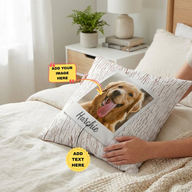 Rustik Trä Personlig Husdjur Foto Kudd för Mamma Kudde (Rustic Wood Personalized Pet Photo Throw Pillow for Dog Mom)