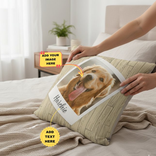 Rustik Trä Personlig Husdjur Foto Kudd för Mamma Kudde (Rustic Wood Personalized Pet Photo Throw Pillow for Dog Mom)