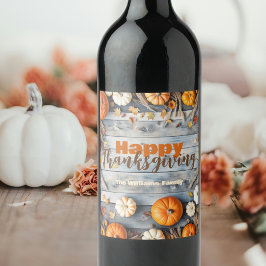 Rustik Trä Pumpa Thanksgiving Vänner-gilla Vinflaska Etikett