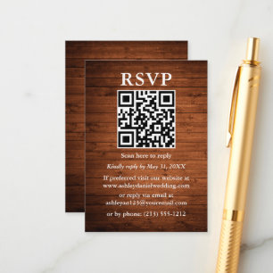 Rustik Trä QR Bröllops RSVP Tilläggskort