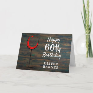Rustik Trä Röd Vinglas 60-årsdag Kort