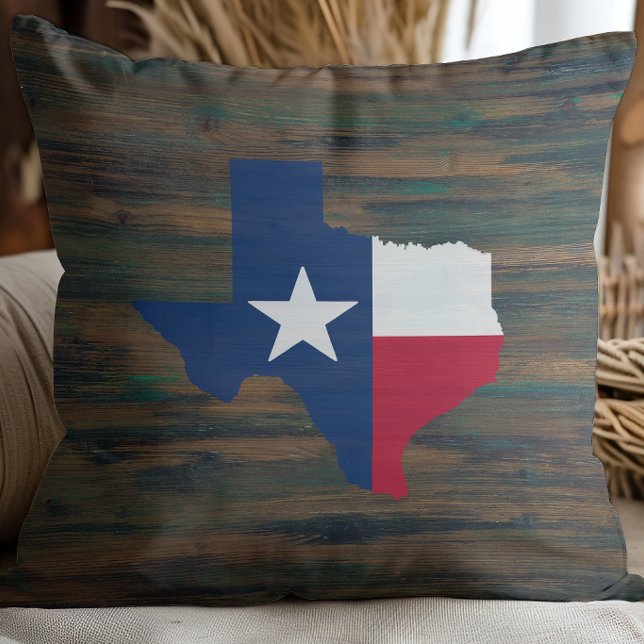 Rustik trä Röd Vit Blå Texas Lägg till namn Kudde (Skapare uppladdad)