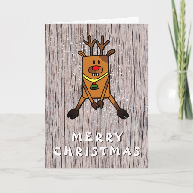 Rustik Trä Rolig Älg God Jul Helgkort (Framsida)