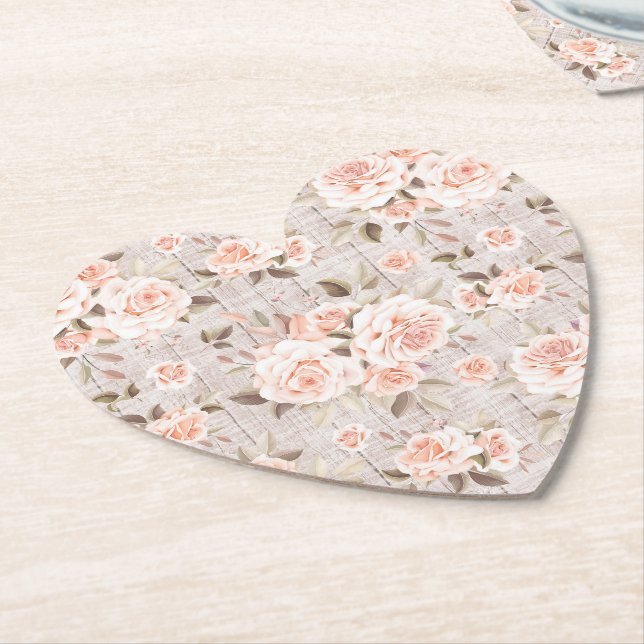 Rustik Trä & Romantiska Rosor Shabby Chic Bröllop Underlägg Papper (Vinklad)