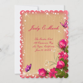 Rustik Trä Rosa Blommig Fjäril Bröllopsmeny Inbjudningar
