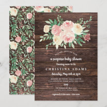 Rustik Trä Rosa Blommig överraskningsbabyfest