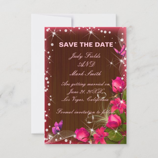 Rustik Trä Rosa Blommig Save The Date-kort Tack Kort (Framsida)