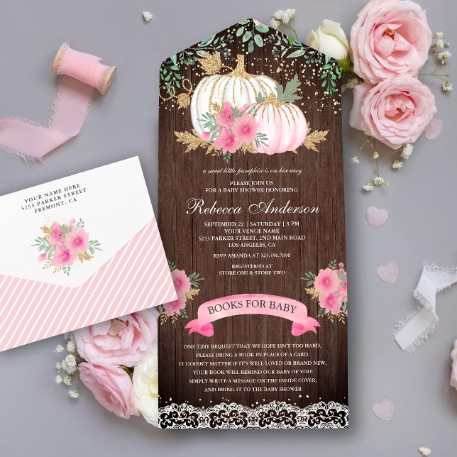 Rustik Trä Rosa Guld Blommig Pumpa Bebis Shower (Skapare uppladdad)