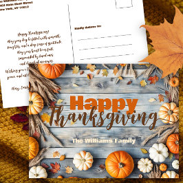 Rustik Trä Skördegurka Familj Thanksgiving Vykort