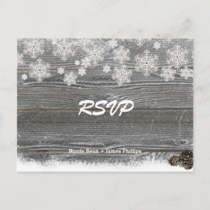 Rustik Trä & Snöflingor Bröllop RSVP Postkort Inbjudan Vykort