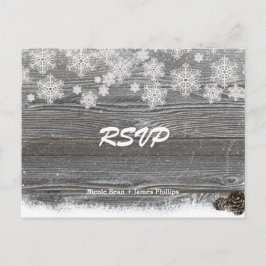 Rustik Trä & Snöflingor Bröllop RSVP Postkort Inbjudan Vykort