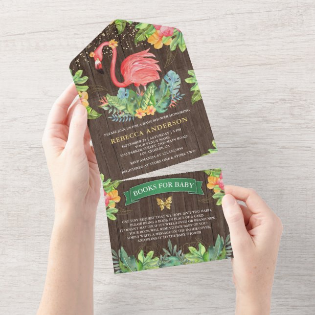 Rustik Trä Tropisk Söt Flamingo Baby Shower (Tearaway)