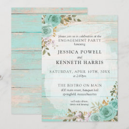 Rustik Trä Turkos Blommig Förlovningsfest Inbjudningar