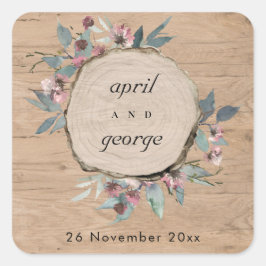 Rustik Trä Vild Pink Eukalyptus Blommig Bröllop Fyrkantigt Klistermärke