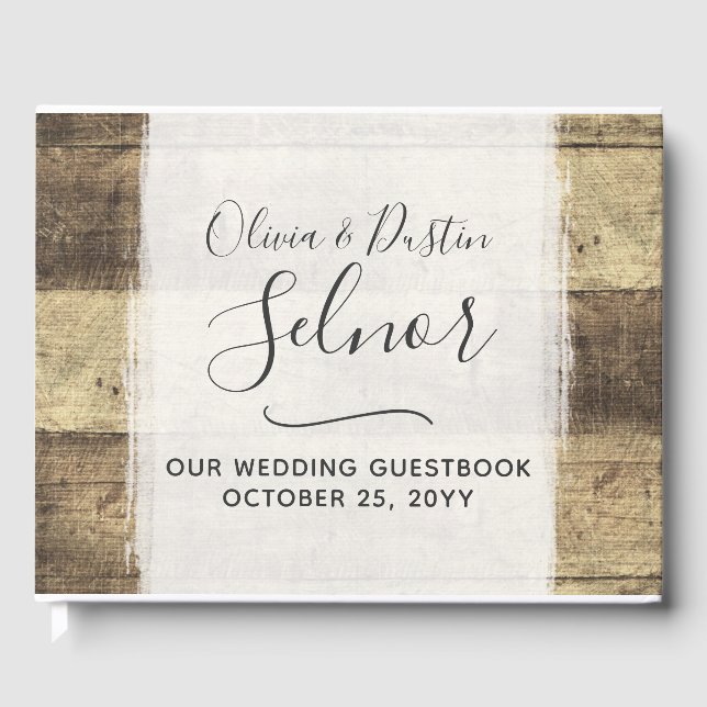 Rustik Trä Vintage Lanthandels Bröllopsgård Gästböcker (Framsida)