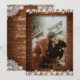 Rustik Trä & Vit Spets Bröllopsdag Jubileum Inbjudningar