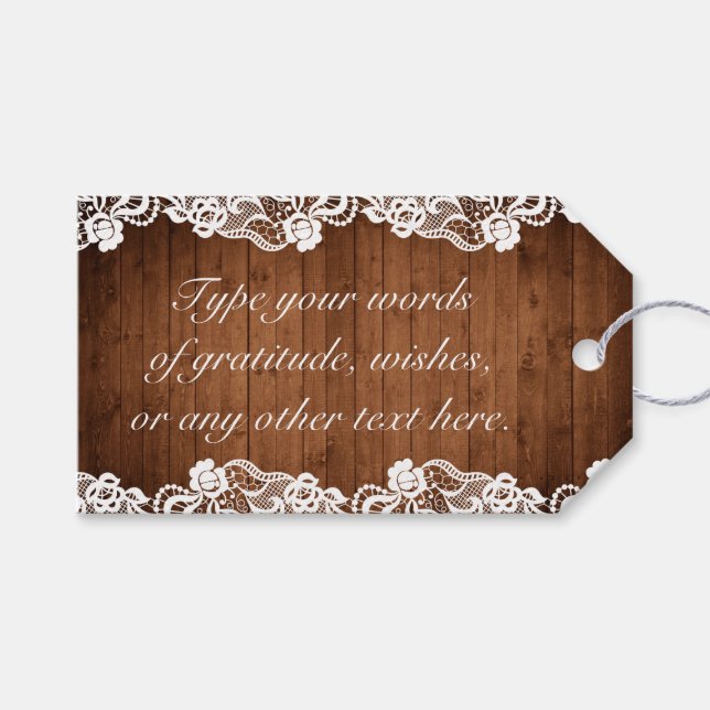 Rustik Trä & Vit Spets Födelsedag Presentetikett (Framsidan (Horisontell))