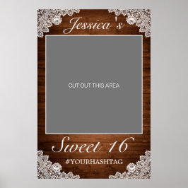Rustik Trä & Vit Spets Sweet 16 Foto Rekvisita Poster