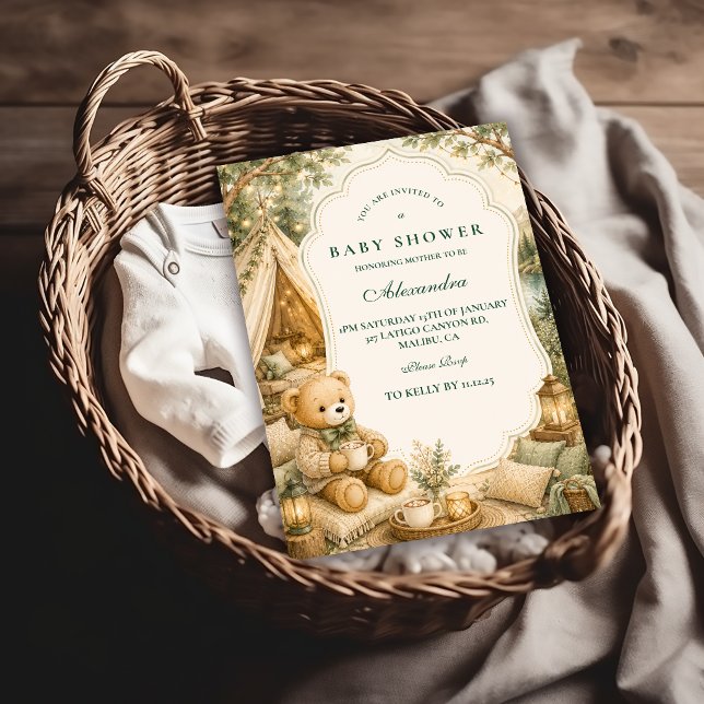 Rustik Träbjörn Camping Baby Shower Inbjudningar (Skapare uppladdad)