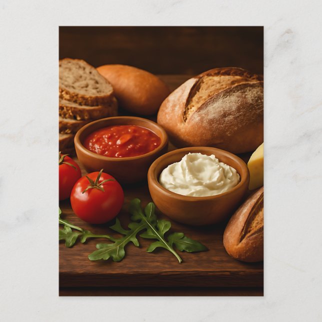 Rustik träbräda med konstnäll ost vykort (Framsida)