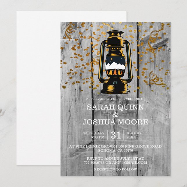 Rustik Träbryllup i gammal lada Inbjudningar (Fram/baksida)