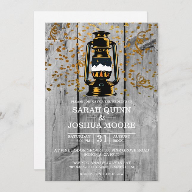 Rustik Träbryllup med Väderbitet Trä Inbjudningar (Fram/baksida)