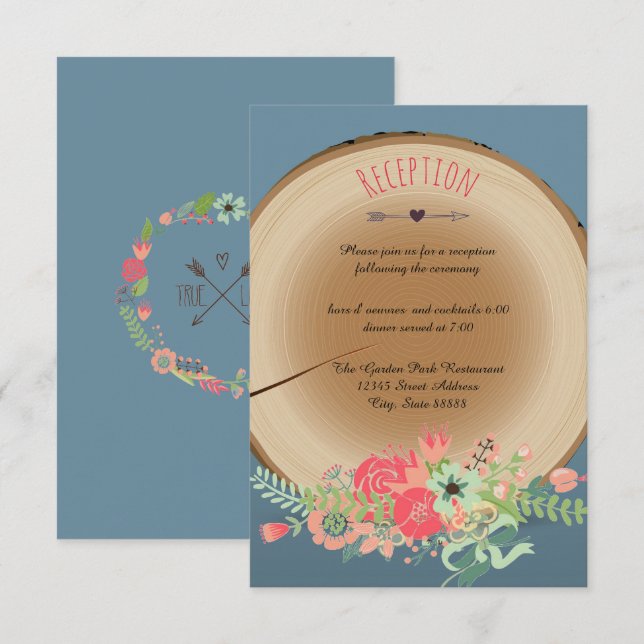 Rustik Träbukett - Inbjudan till mottagning (Fram/baksida)