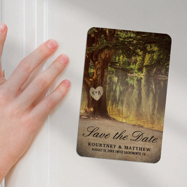 Rustik Träd Sjö Spara Datum Magnet (Skapare uppladdad)