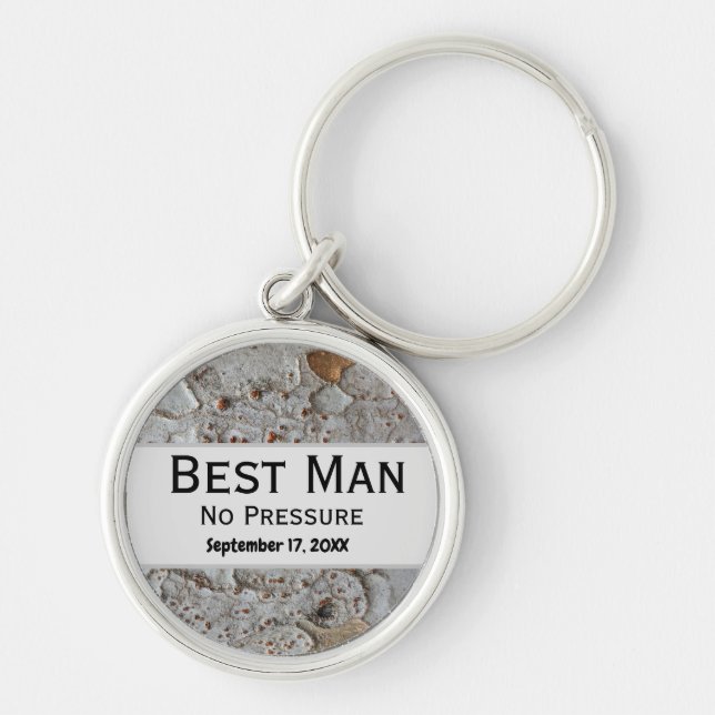 Rustik Trädbark Foto Best Man Bröllop Rund Silverfärgad Nyckelring (Framsidan)