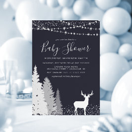 Rustik Trädflicka för vinter med hjort Baby Shower Inbjudningar