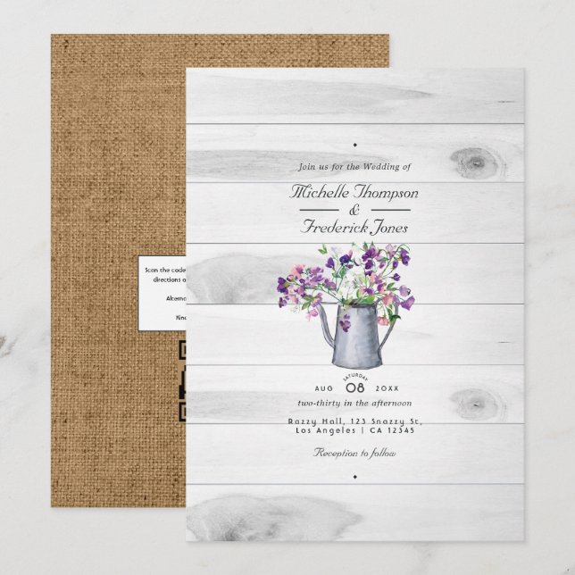 Rustik Trädgård Blommig QR-kod RSVP Bröllop Inbjudningar (Fram/baksida)