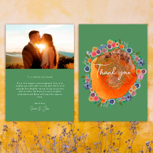 Rustik Trädgård Grön Boho Wildflower Foto Bröllop Tack Kort