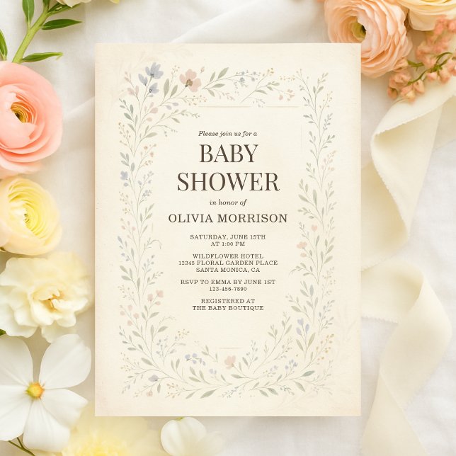 Rustik Trädgård med Vilda Blommor Boho Barnkalas Inbjudningar (Skapare uppladdad)