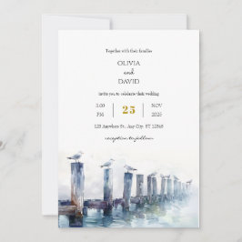 Rustik trädocka Gulls Ocean View Beach Wedding Inbjudningar