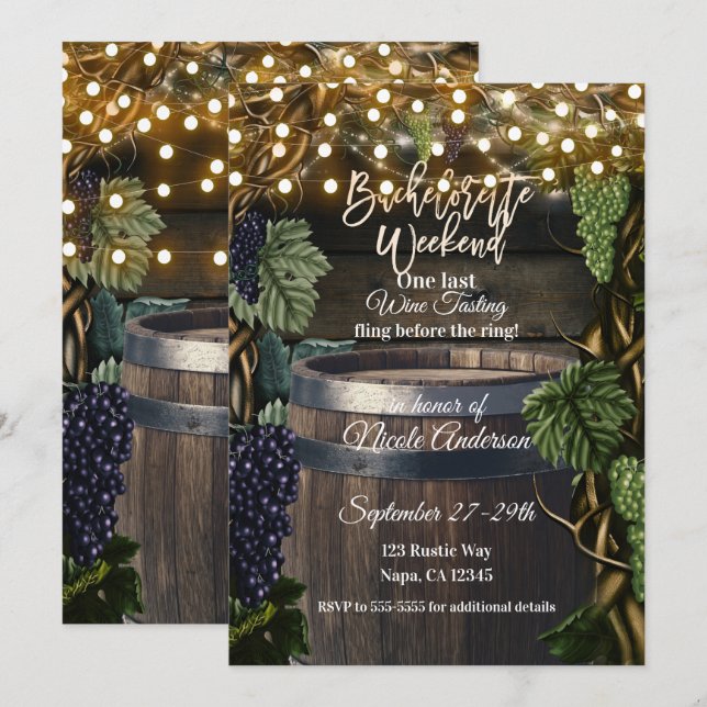 Rustik Träfat Grape Henfest Inbjudningar (Fram/baksida)