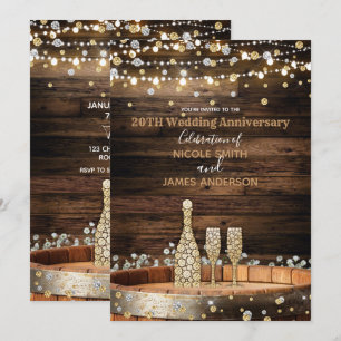 Rustik träfat & lampor Champagne-jubileum Inbjudningar