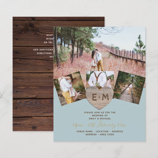 Rustik trägravyr Hjärta FOTOKOLLAGE Budget (Fram/baksida)